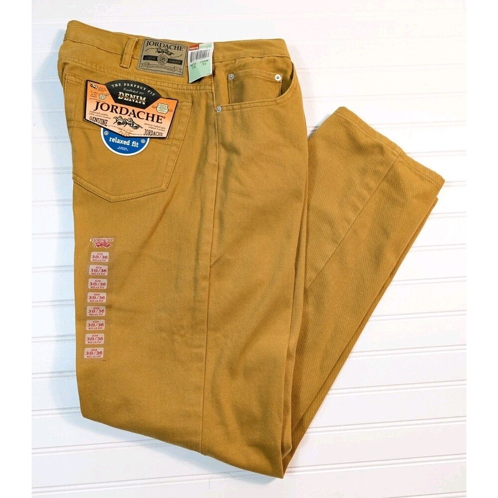 Vtg Jordache Relaxed Fit Denim Jeans 38x36 (36x35) Mustard Brown Deadstock Y2K